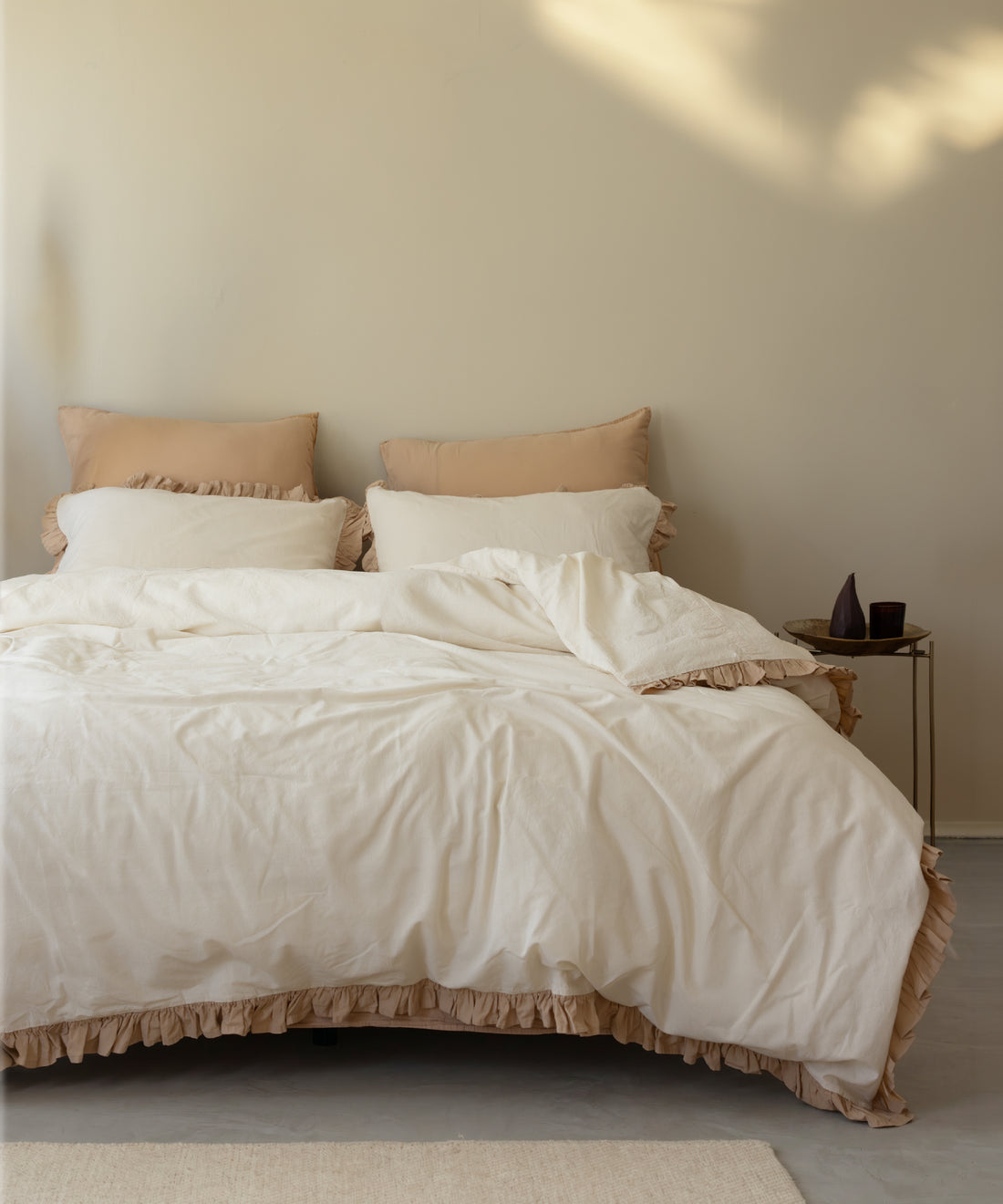 LIMASSO %100 Pamuk Stonewashed Fırfırlı Nevresim Takımı - Odesia Beige