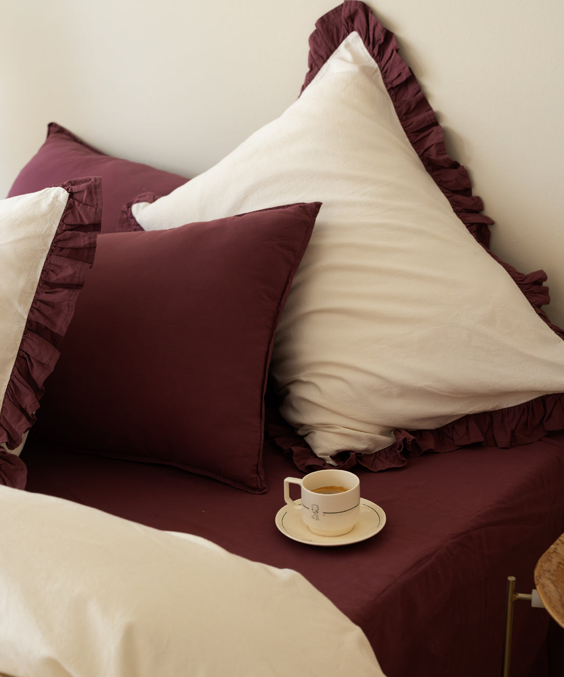 LIMASSO %100 Pamuk Stonewashed Fırfırlı Nevresim Takımı - Odesia Raspberry