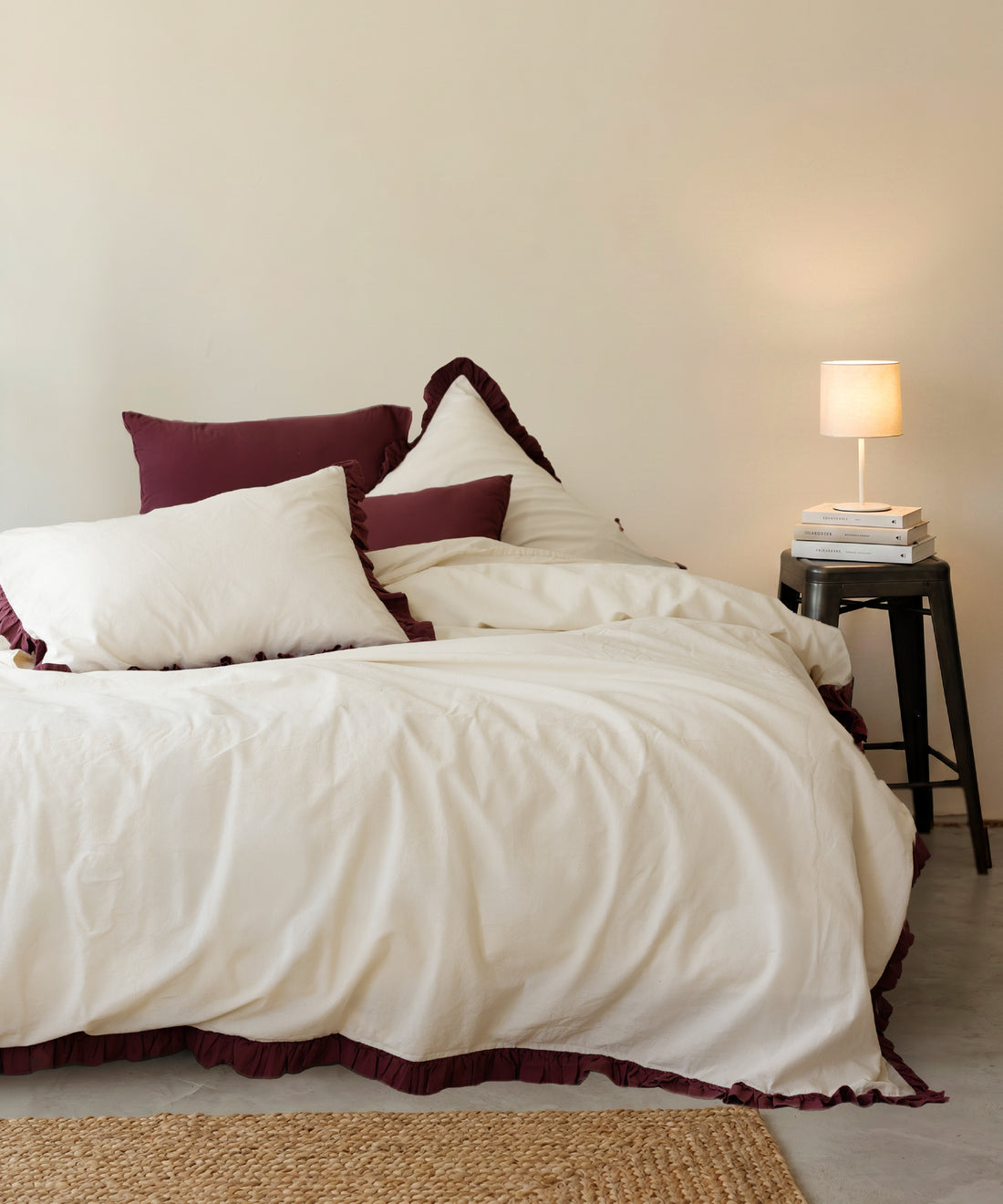 LIMASSO %100 Pamuk Stonewashed Fırfırlı Nevresim Takımı - Odesia Raspberry